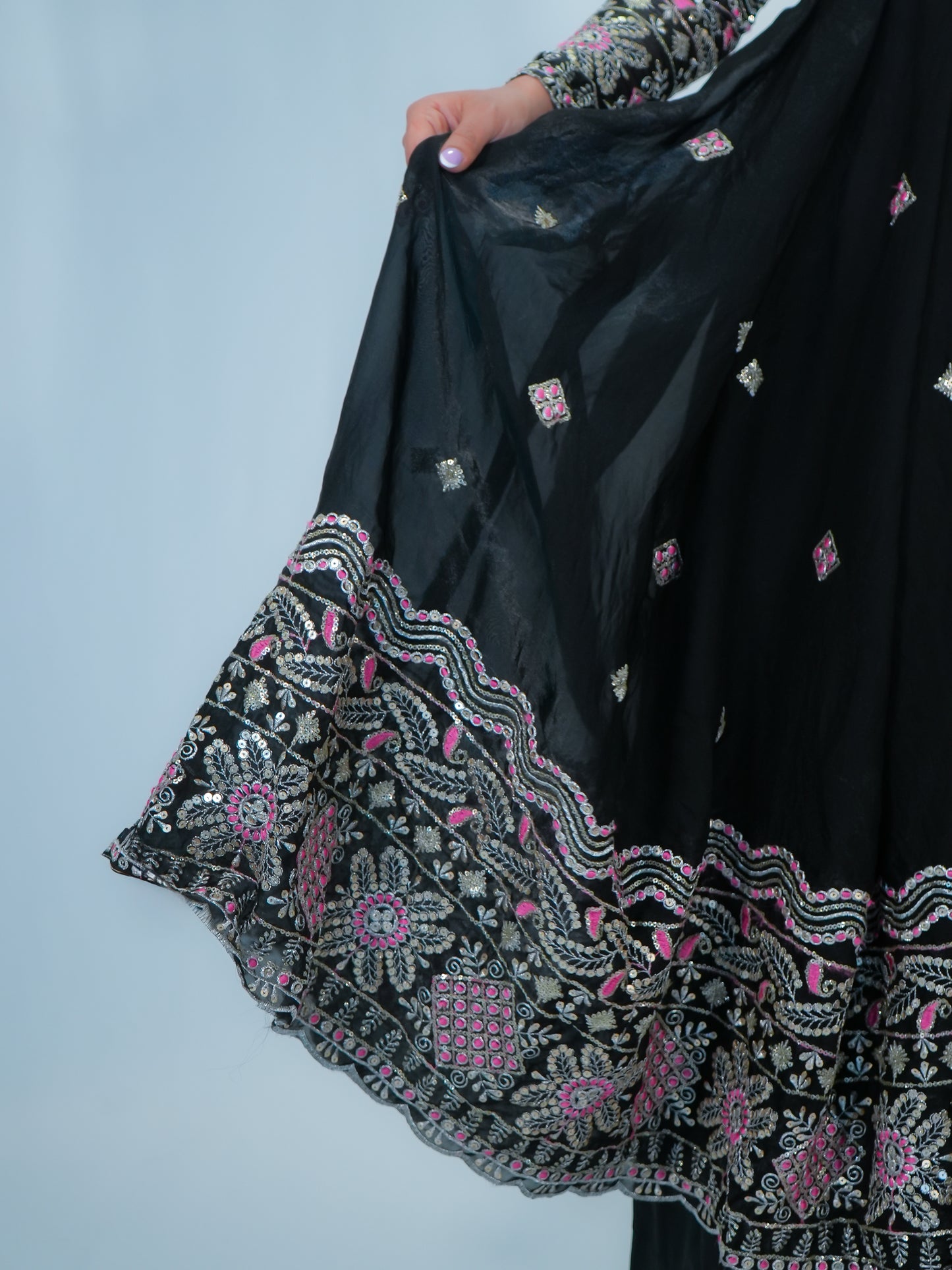 Black Embroidered Anarkali Suit with Dupatta & Palazzo Festive Wear Set