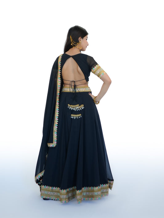 Black Georgette Lehenga Choli with Dupatta | Designer Wedding Wear