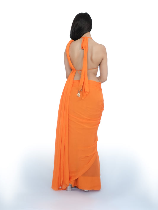 Bollywood Inspired Orange Georgette Saree | Katrina Kaif Gale Lag Ja Inspired Saree | Designer Party Wear Saree image 2