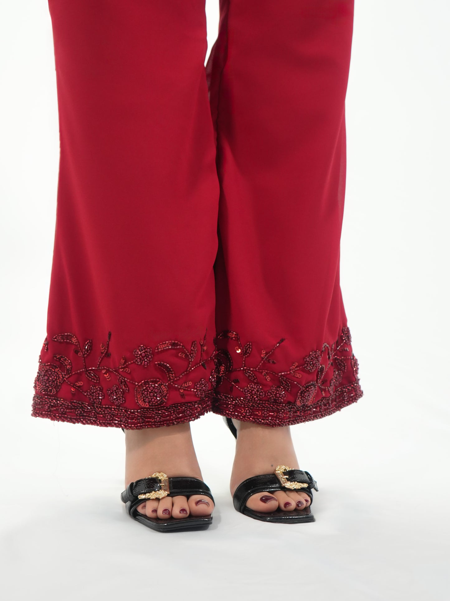 90s Bollywood Inspired Red Georgette Kurti Pant Set with Handwork Embroidery & Dupatta | Retro Party Wear Ethnic Co-Ord Set for Women