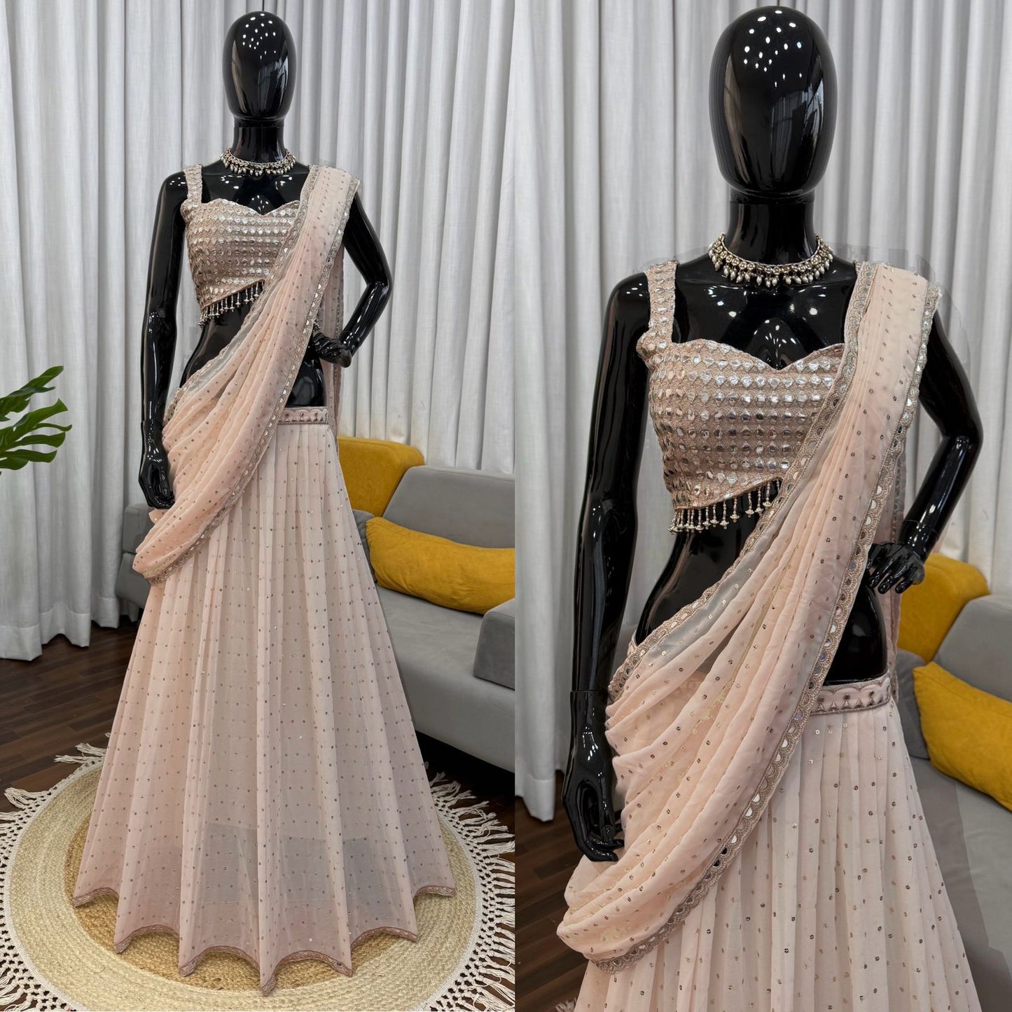 Designer Faux Georgette Ready to Wear Lehenga Saree with Embroidered Blouse