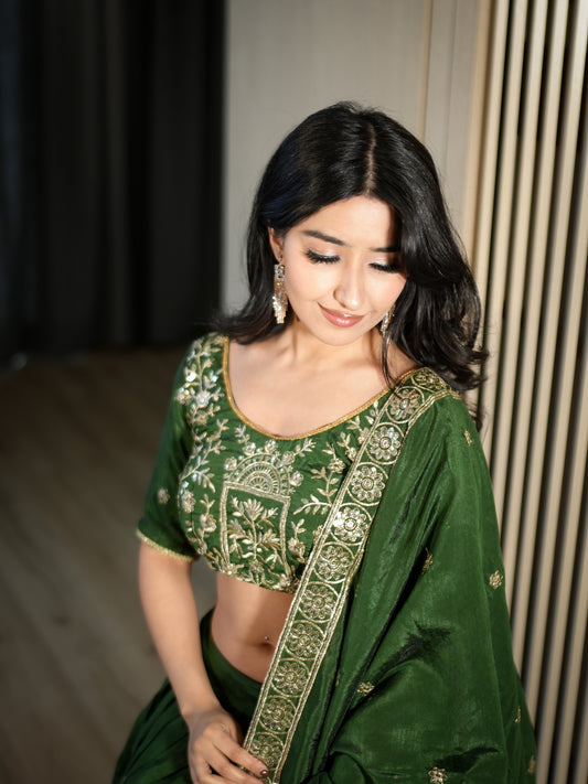Vichitra Silk Lehenga Choli with Dupatta | Embroidered Wedding Wear Set image 2