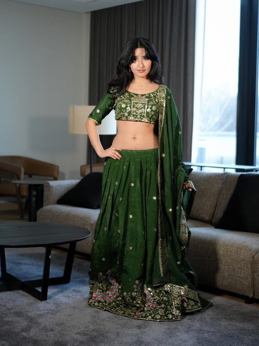 Vichitra Silk Lehenga Choli with Dupatta | Embroidered Wedding Wear Set image 3