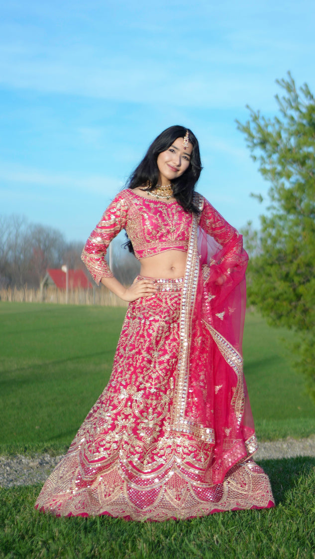 Butterfly Net Lehenga Choli with Sequins Embroidery Wedding Wear