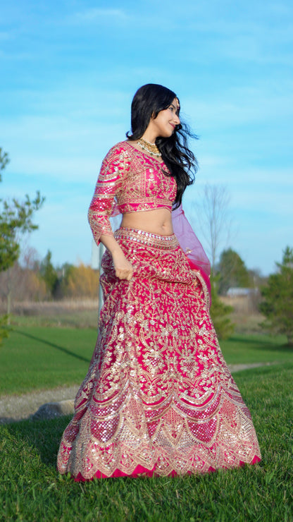 Butterfly Net Lehenga Choli with Sequins Embroidery Wedding Wear