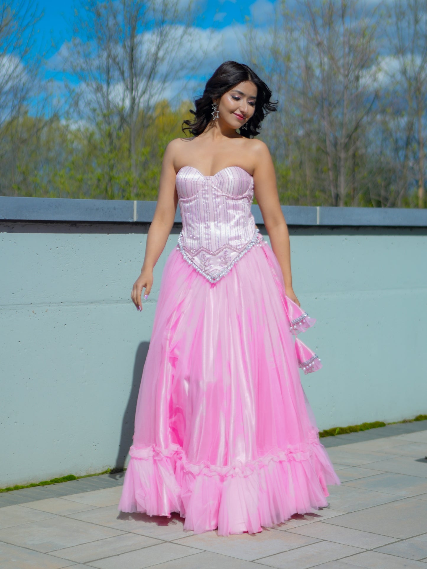 Pink Corset Blouse with Net Skirt Party Wear Designer Co-ord Set