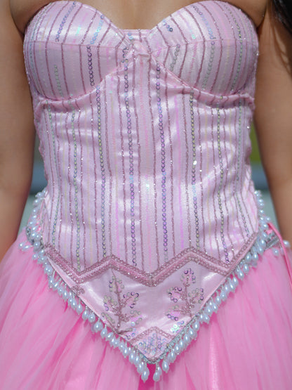 Pink Corset Blouse with Net Skirt Party Wear Designer Co-ord Set