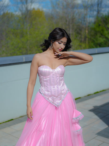Pink Corset Blouse with Net Skirt Party Wear Designer Co-ord Set