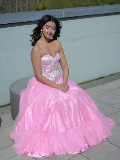 Pink Corset Blouse with Net Skirt Party Wear Designer Co-ord Set
