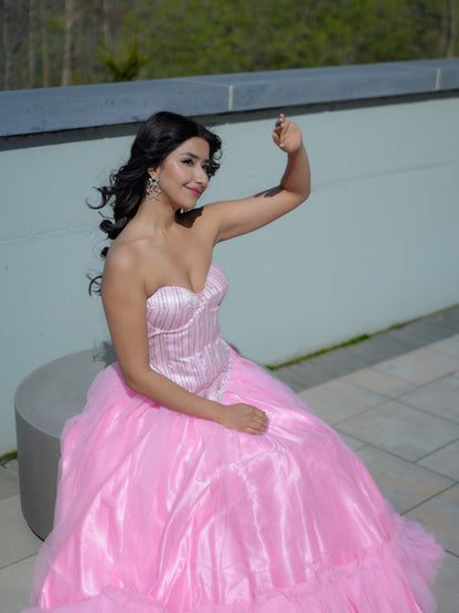 Pink Corset Blouse with Net Skirt Party Wear Designer Co-ord Set