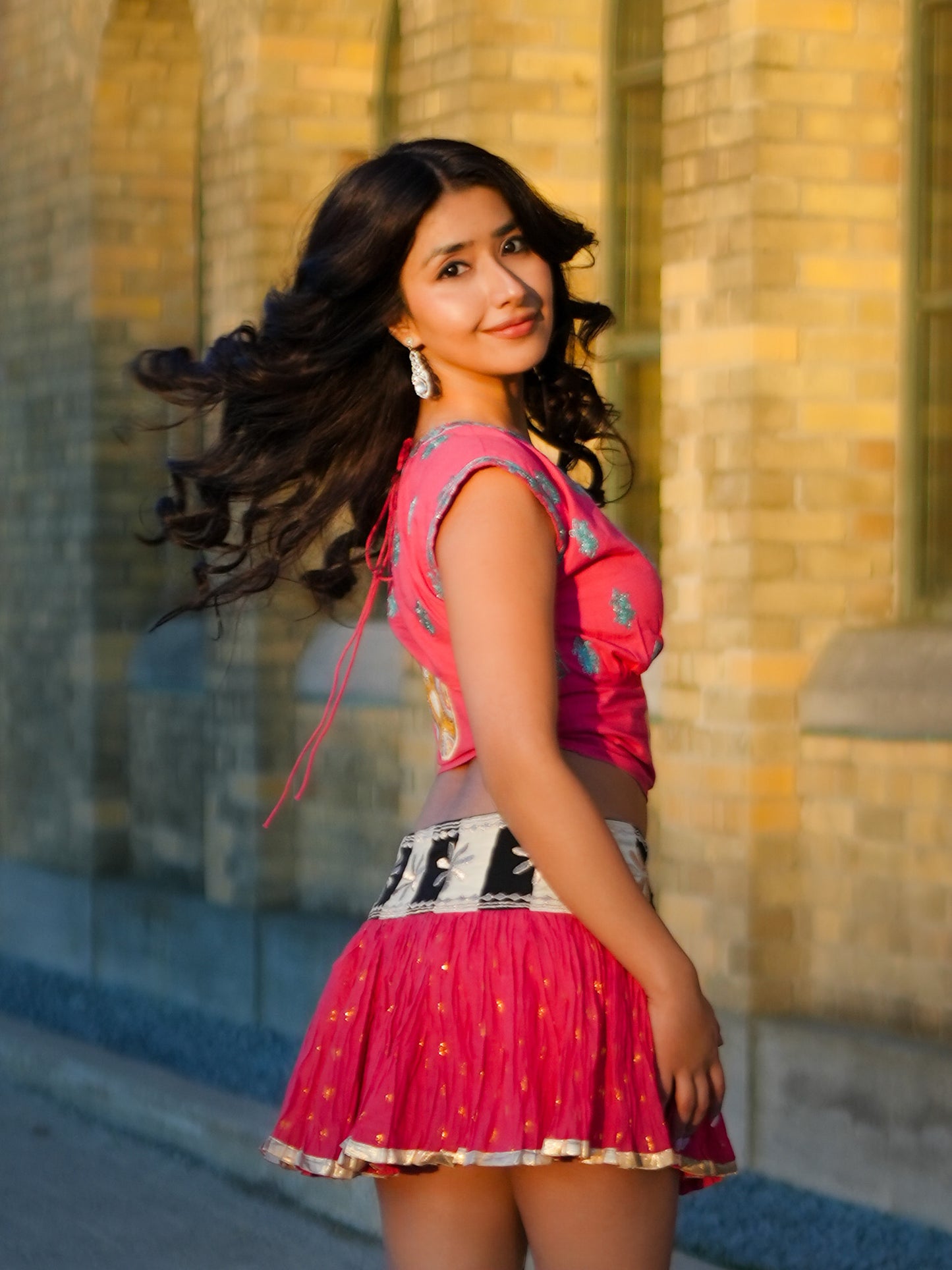 Katrina Kaif Inspired Pink Cotton Buti Mini Skirt Set | Dori Embroidery Bollywood Outfit | Singh Is Kinng “Jee Karda” Look