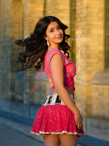 Katrina Kaif Inspired Pink Cotton Buti Mini Skirt Set | Dori Embroidery Bollywood Outfit | Singh Is Kinng “Jee Karda” Look