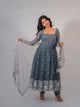 Grey Georgette Thread Work Anarkali Suit with Dupatta & Churidar Set