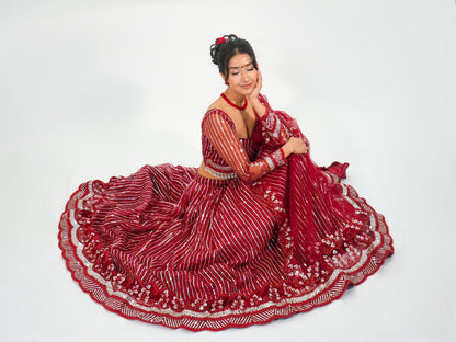 Red Sequins Net Lehenga Choli with Dupatta Bridal & Party Wear Set