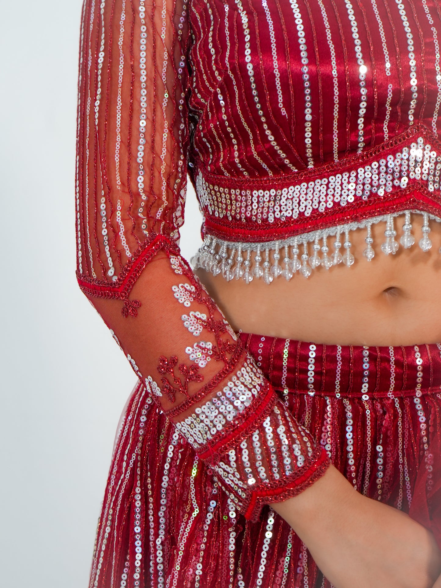 Red Sequins Net Lehenga Choli with Dupatta Bridal & Party Wear Set