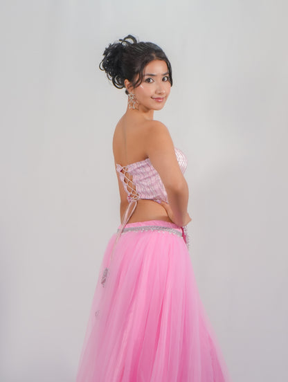 Pink Corset Blouse with Net Skirt Party Wear Designer Co-ord Set