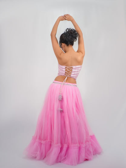 Pink Corset Blouse with Net Skirt Party Wear Designer Co-ord Set