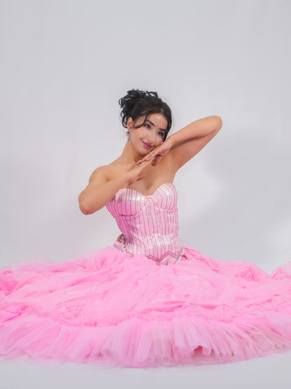 Pink Corset Blouse with Net Skirt Party Wear Designer Co-ord Set