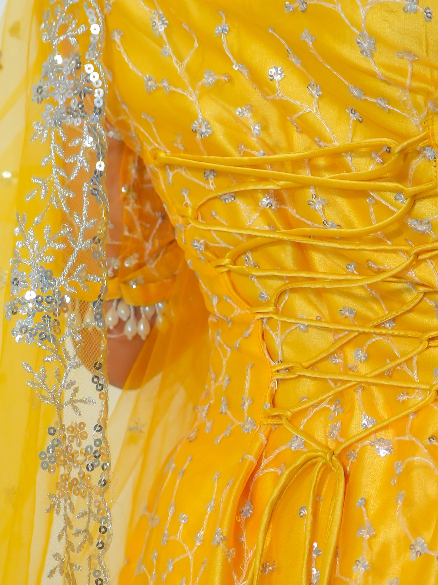 Sunshine Yellow Net Kurtha Sharara Set with Georgette Suruwal & Dupatta | Festive Wear