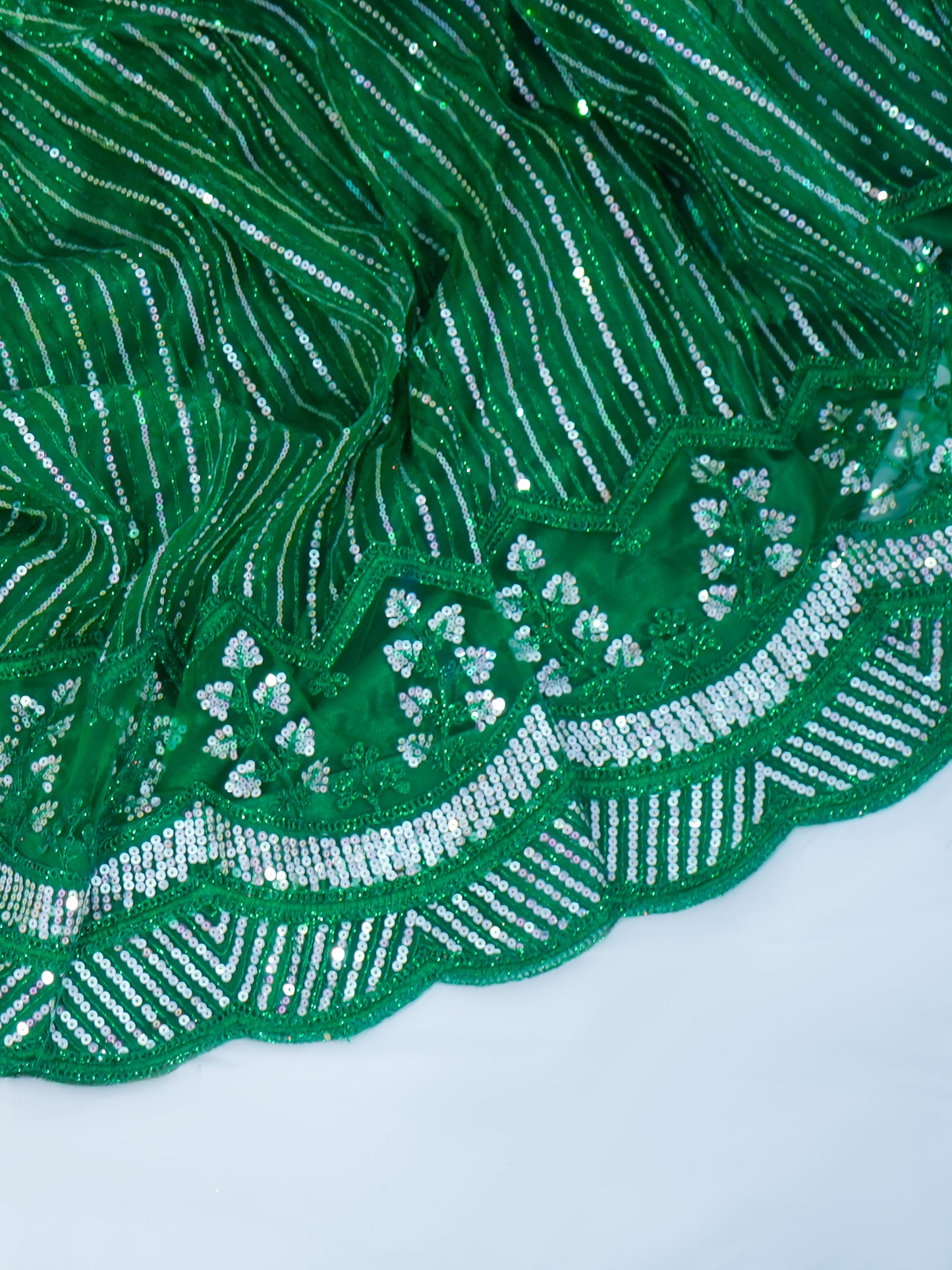 Green Sequins Net Lehenga Choli with Dupatta Bridal & Party Wear Set