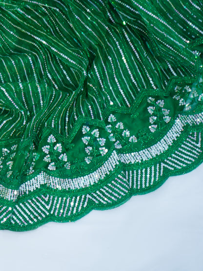 Green Sequins Net Lehenga Choli with Dupatta Bridal & Party Wear Set
