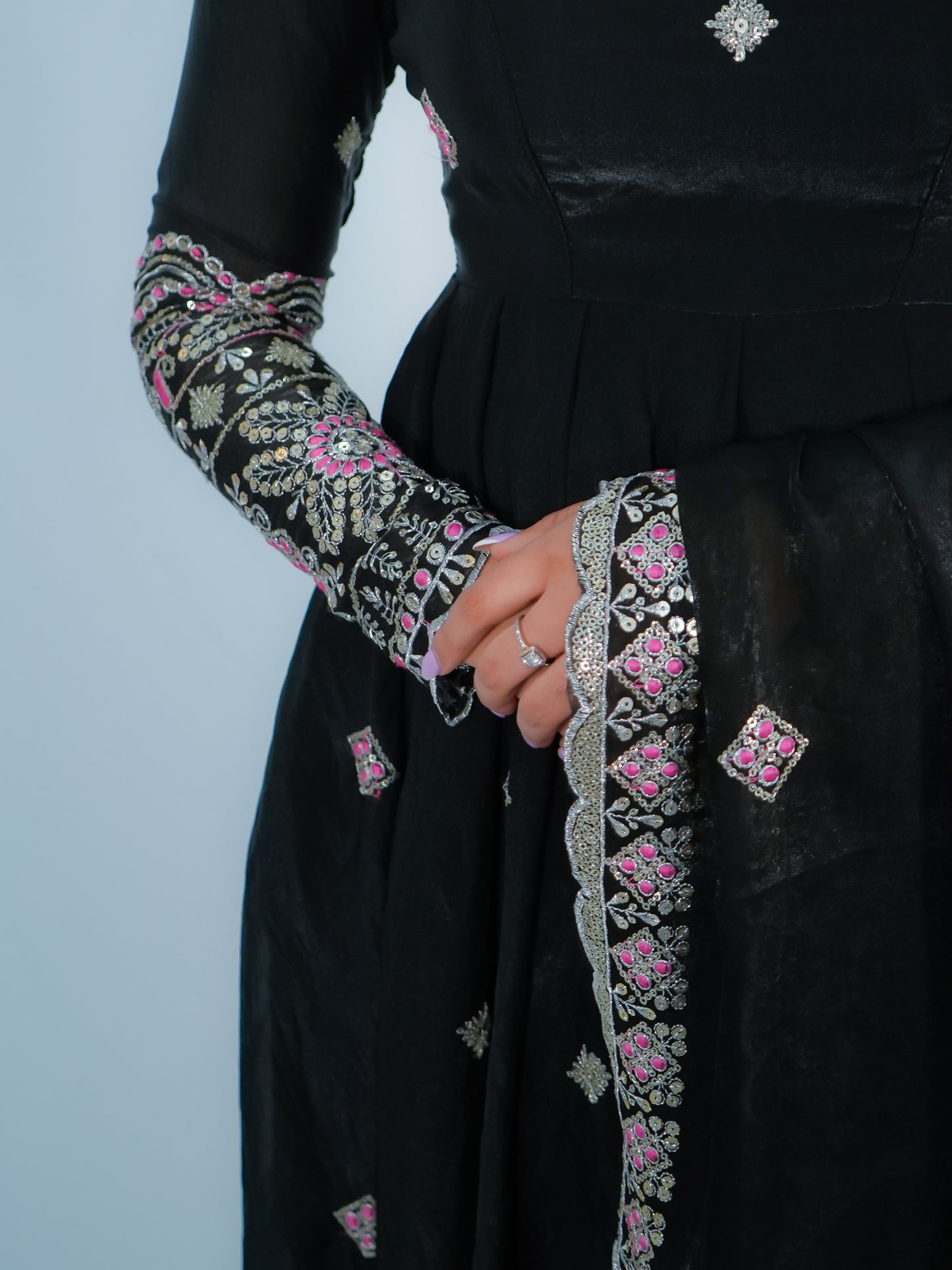 Black Embroidered Anarkali Suit with Dupatta & Palazzo Festive Wear Set