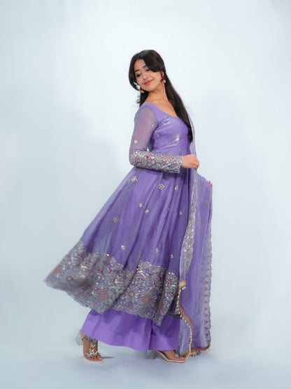 Lavender Fendy Silk Anarkali Set | Filmy Closet