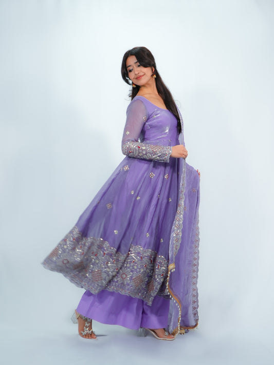 Lavender Fendy Silk Anarkali Set | Filmy Closet image 2