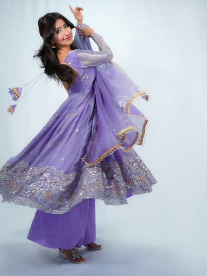 Lavender Fendy Silk Anarkali Set | Filmy Closet