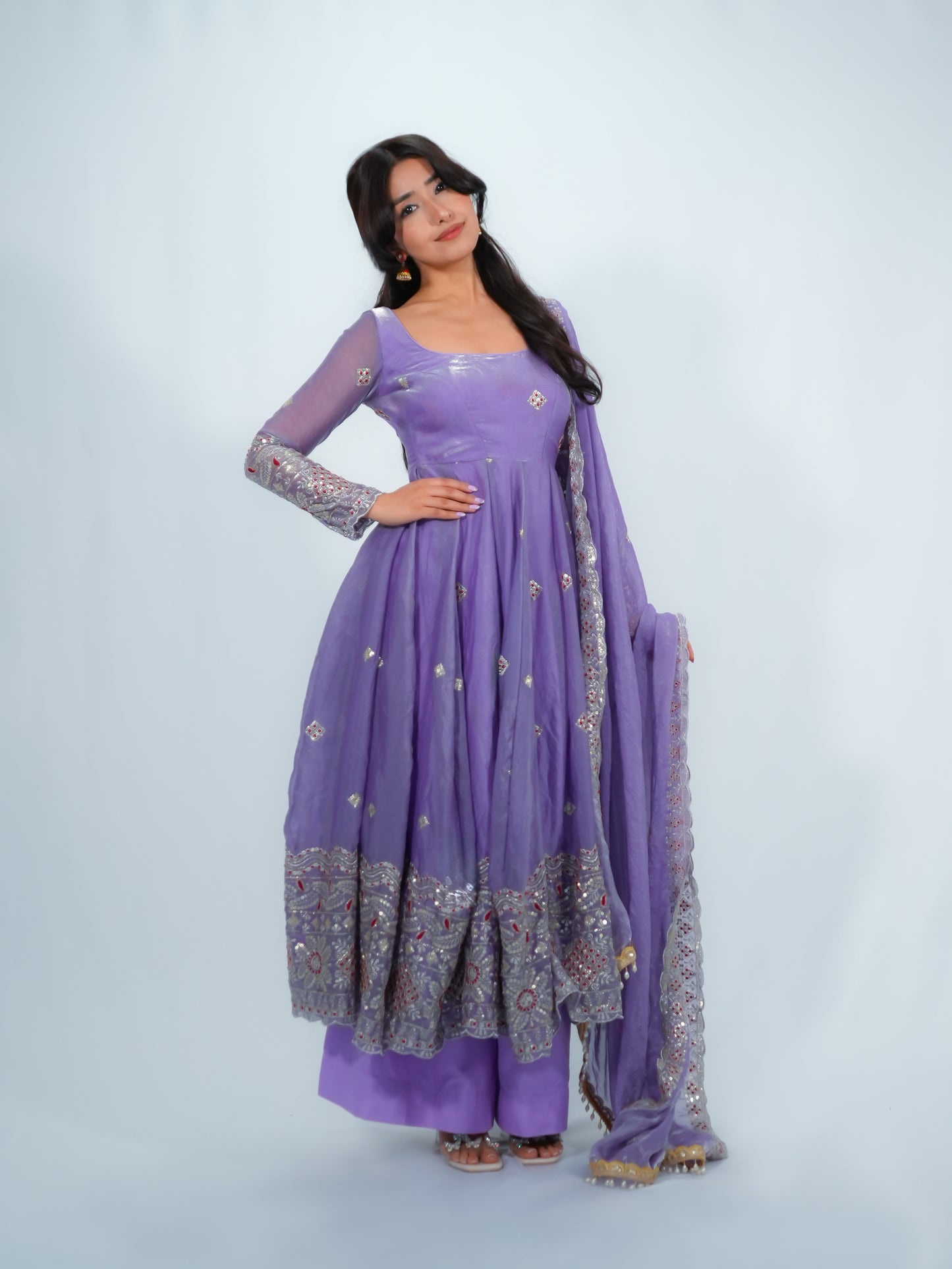 Lavender Fendy Silk Anarkali Set | Filmy Closet