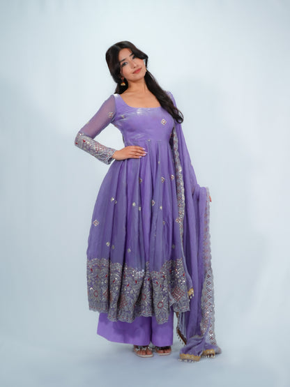 Lavender Fendy Silk Anarkali Set | Filmy Closet