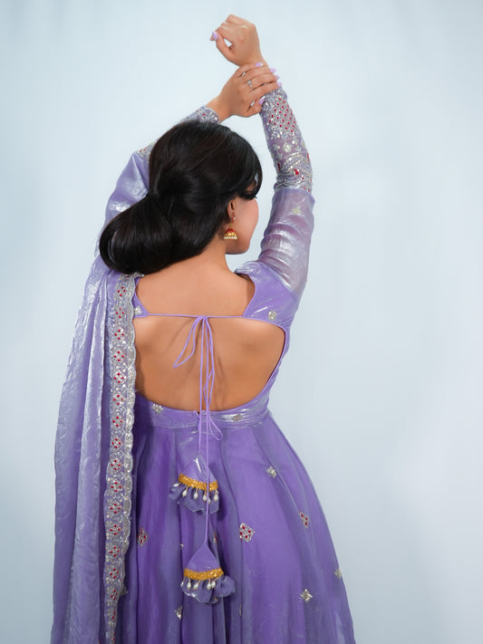 Lavender Fendy Silk Anarkali Set | Filmy Closet image 3