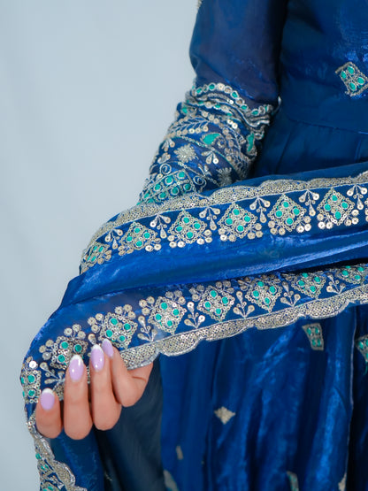 Royal blue Embroidered Anarkali Suit with Dupatta & Palazzo Festive Wear Set