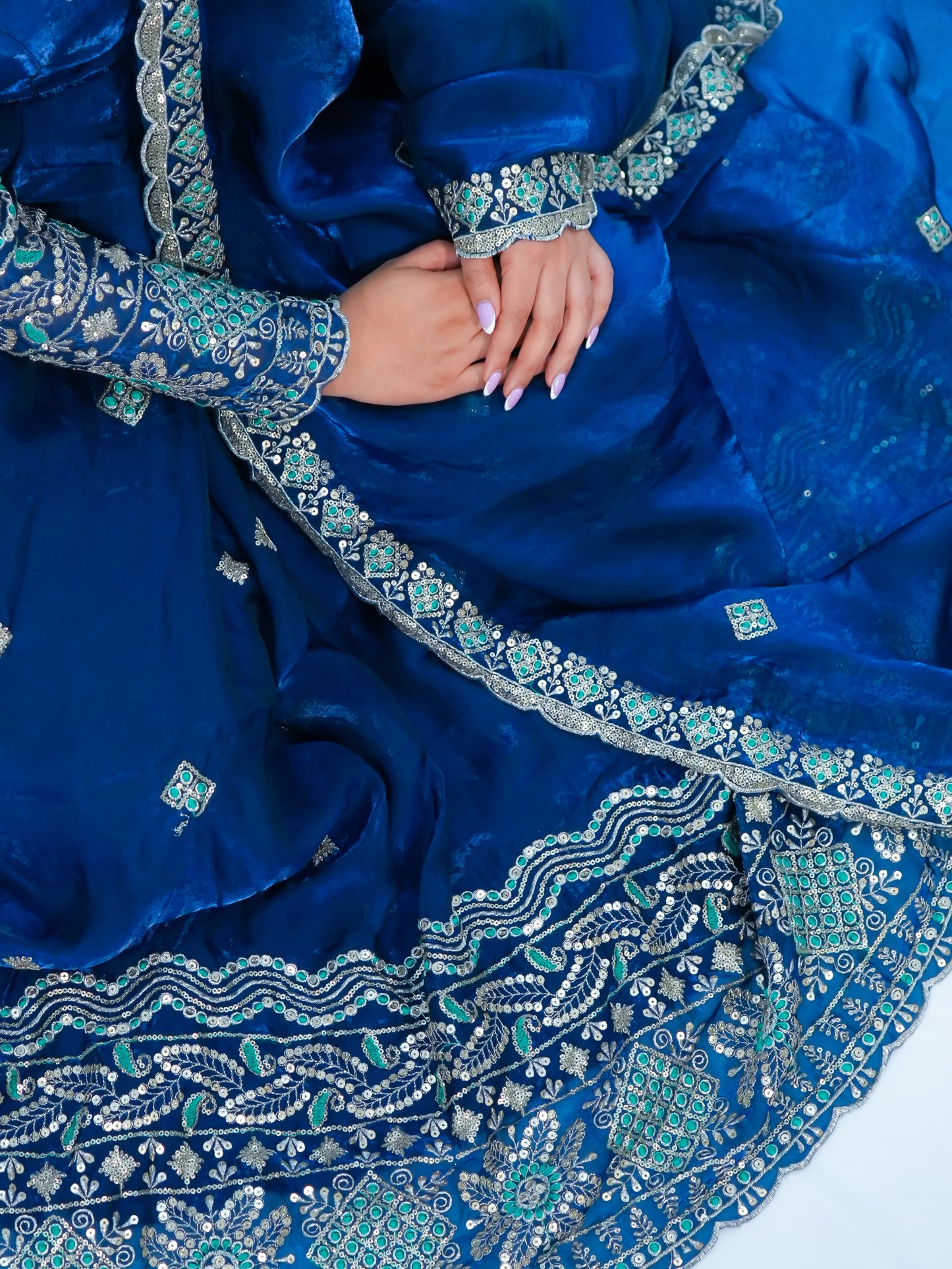 Royal blue Embroidered Anarkali Suit with Dupatta & Palazzo Festive Wear Set