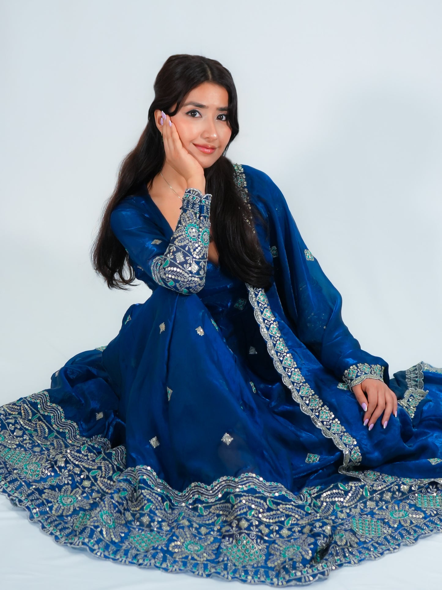 Royal blue Embroidered Anarkali Suit with Dupatta & Palazzo Festive Wear Set