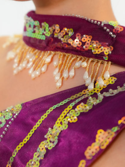 Plum Purple Mermaid Lehenga with Sequins & Cut Dana Embroidery Net Set
