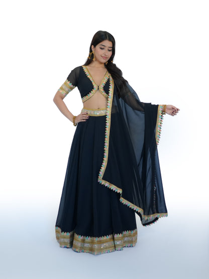 Black Georgette Lehenga Choli with Dupatta | Designer Wedding Wear