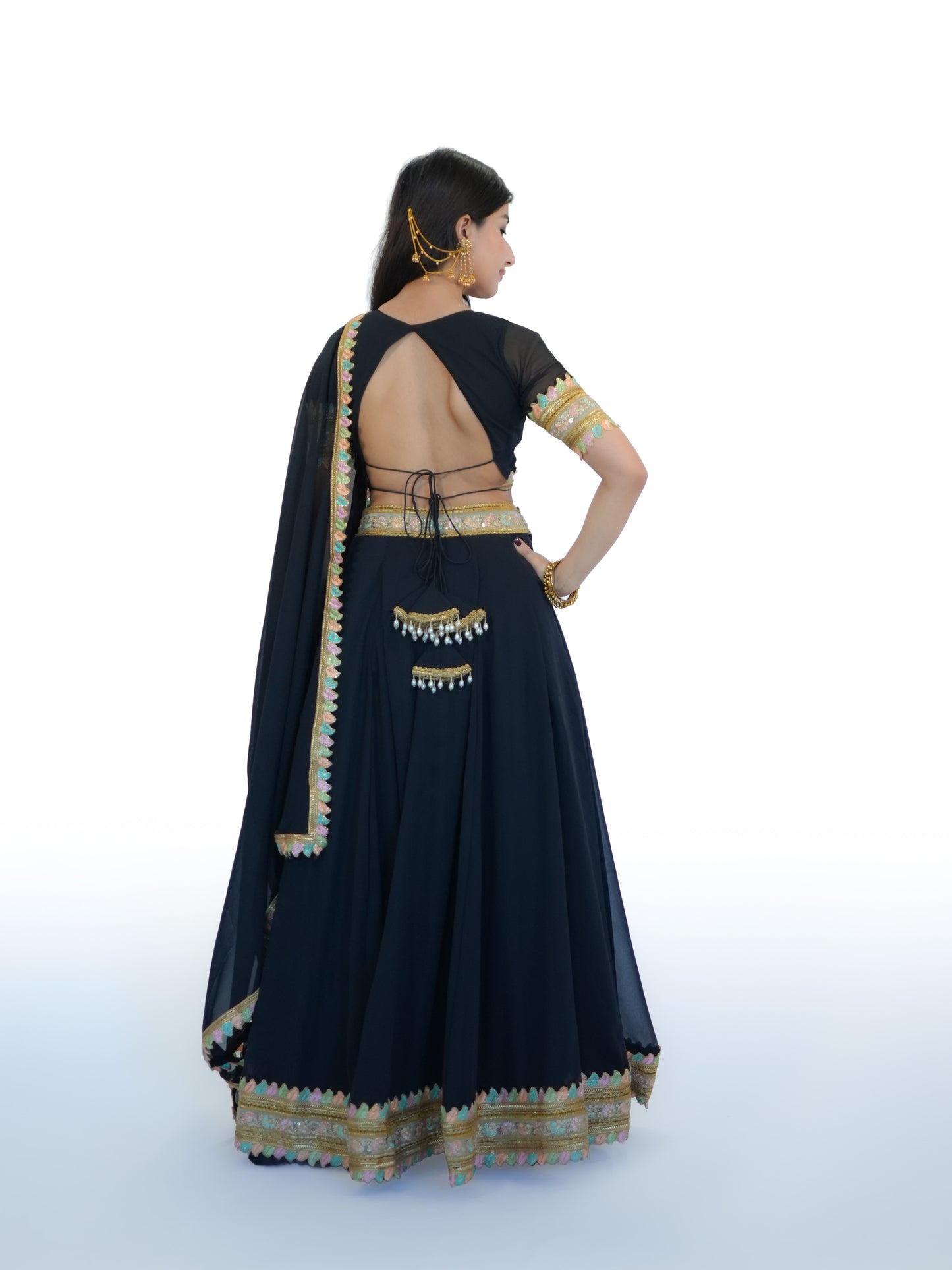 Black Georgette Lehenga Choli with Dupatta | Designer Wedding Wear