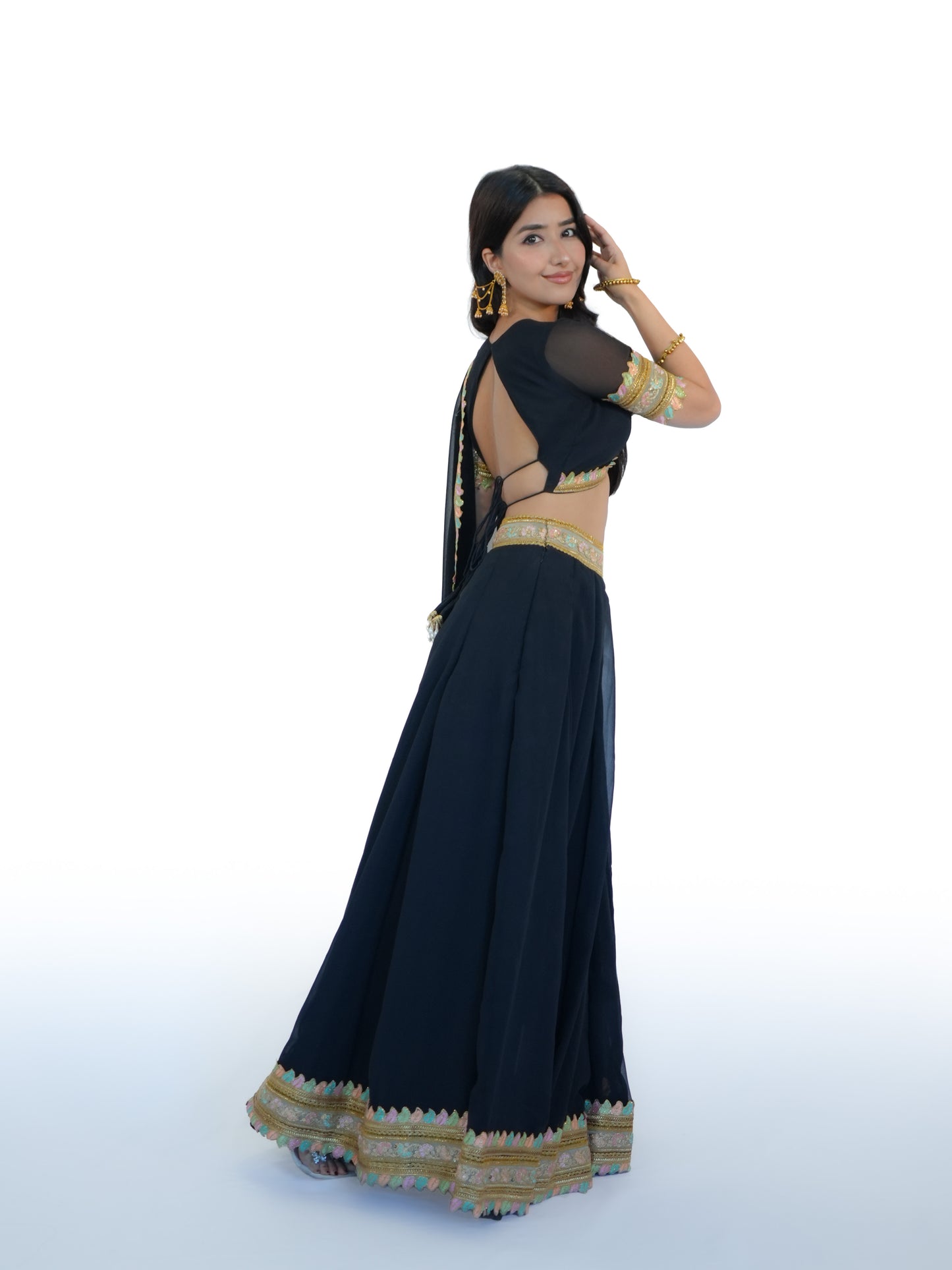 Black Georgette Lehenga Choli with Dupatta | Designer Wedding Wear