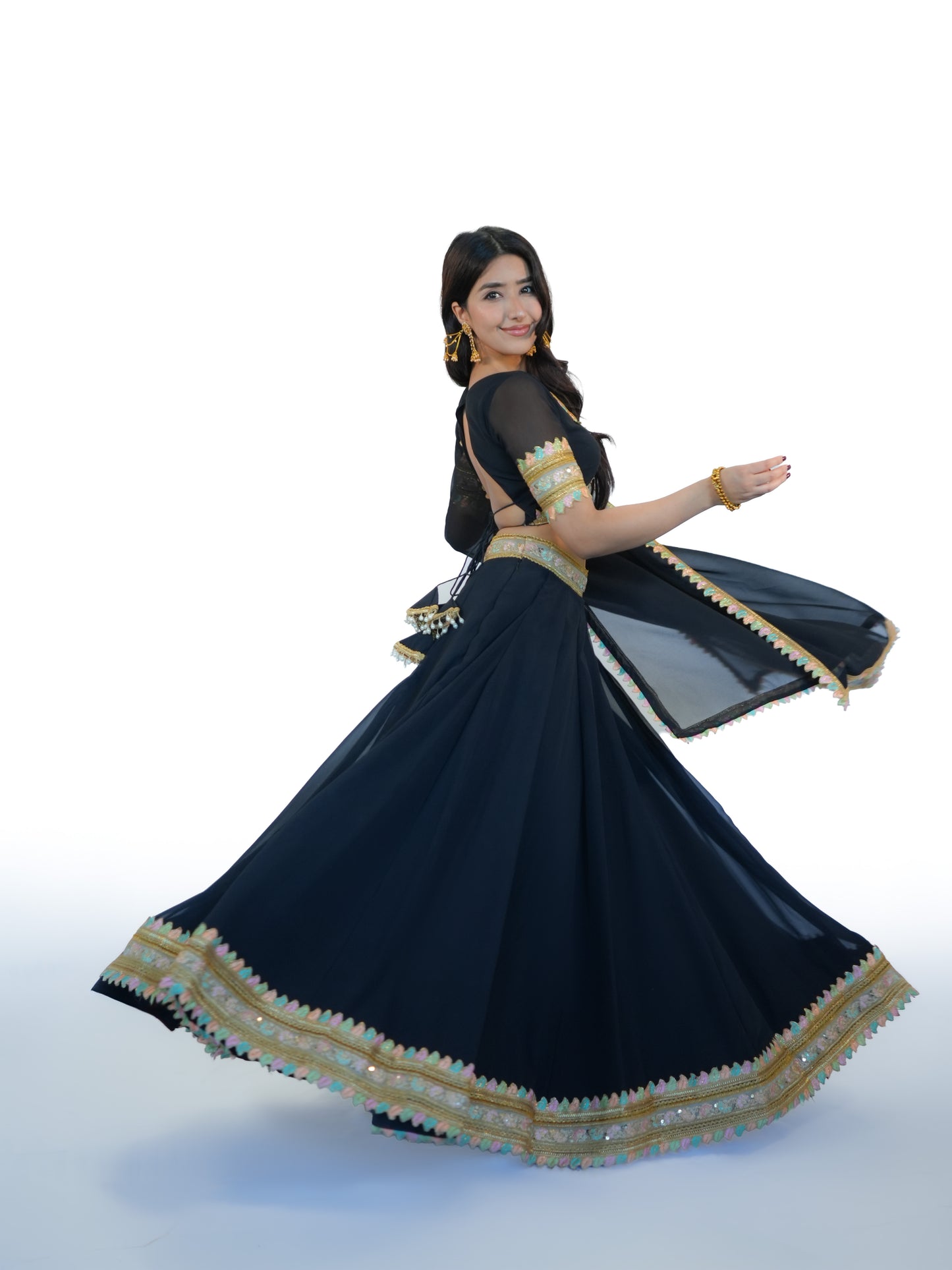 Black Georgette Lehenga Choli with Dupatta | Designer Wedding Wear