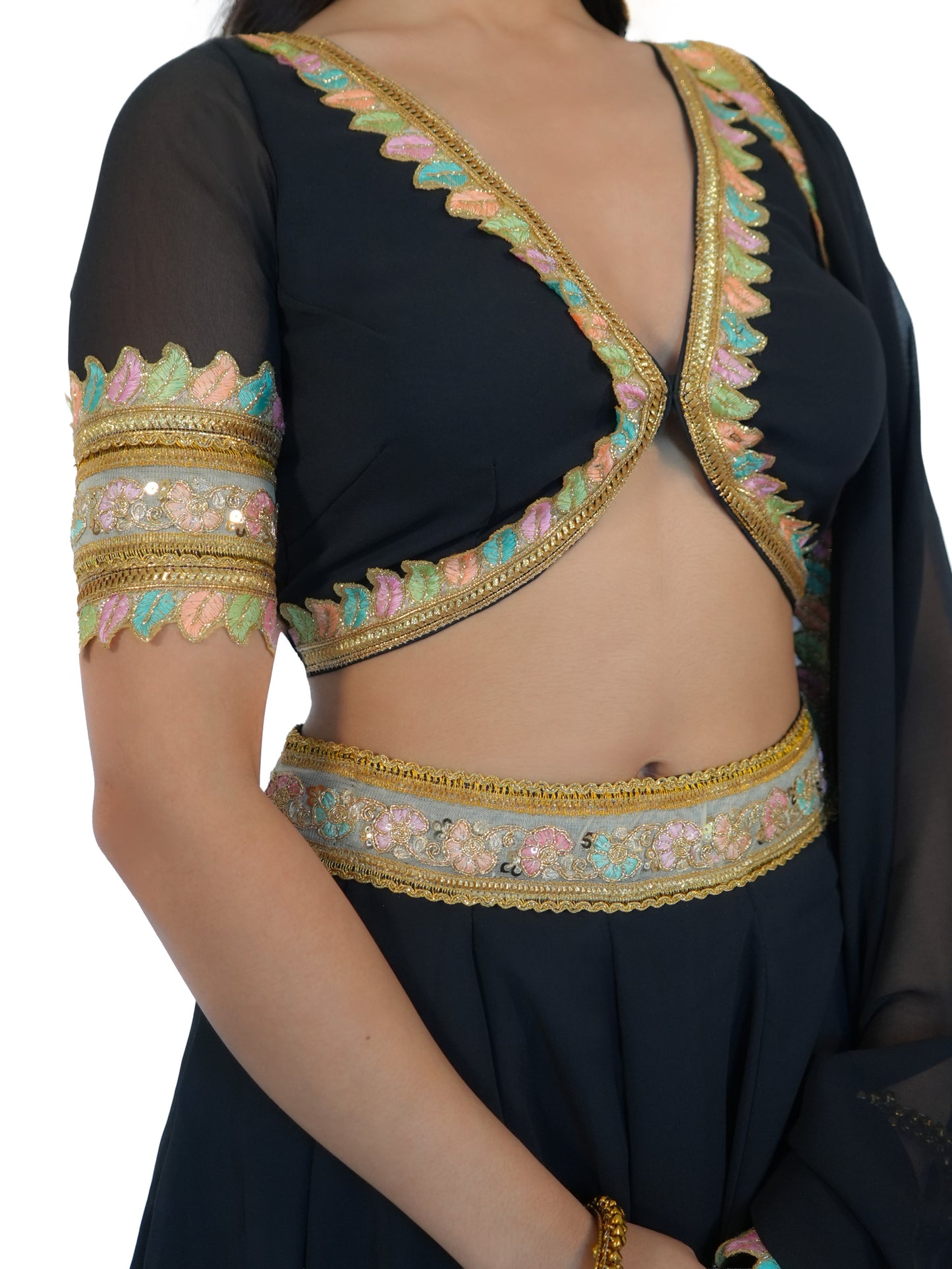 Black Georgette Lehenga Choli with Dupatta | Designer Wedding Wear