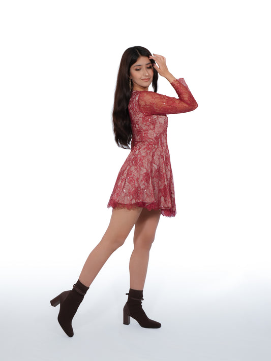 Katrina Kaif Fitoor Inspired Lace Mini Dress | Sequin Party Dress | Full Sleeve Lace Dress | Bollywood Inspired Dress image 3