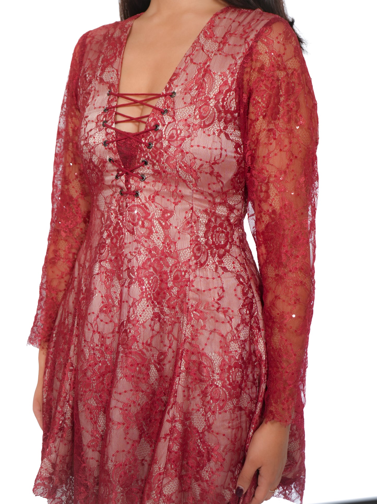 Katrina Kaif Fitoor Inspired Lace Mini Dress | Sequin Party Dress | Full Sleeve Lace Dress | Bollywood Inspired Dress