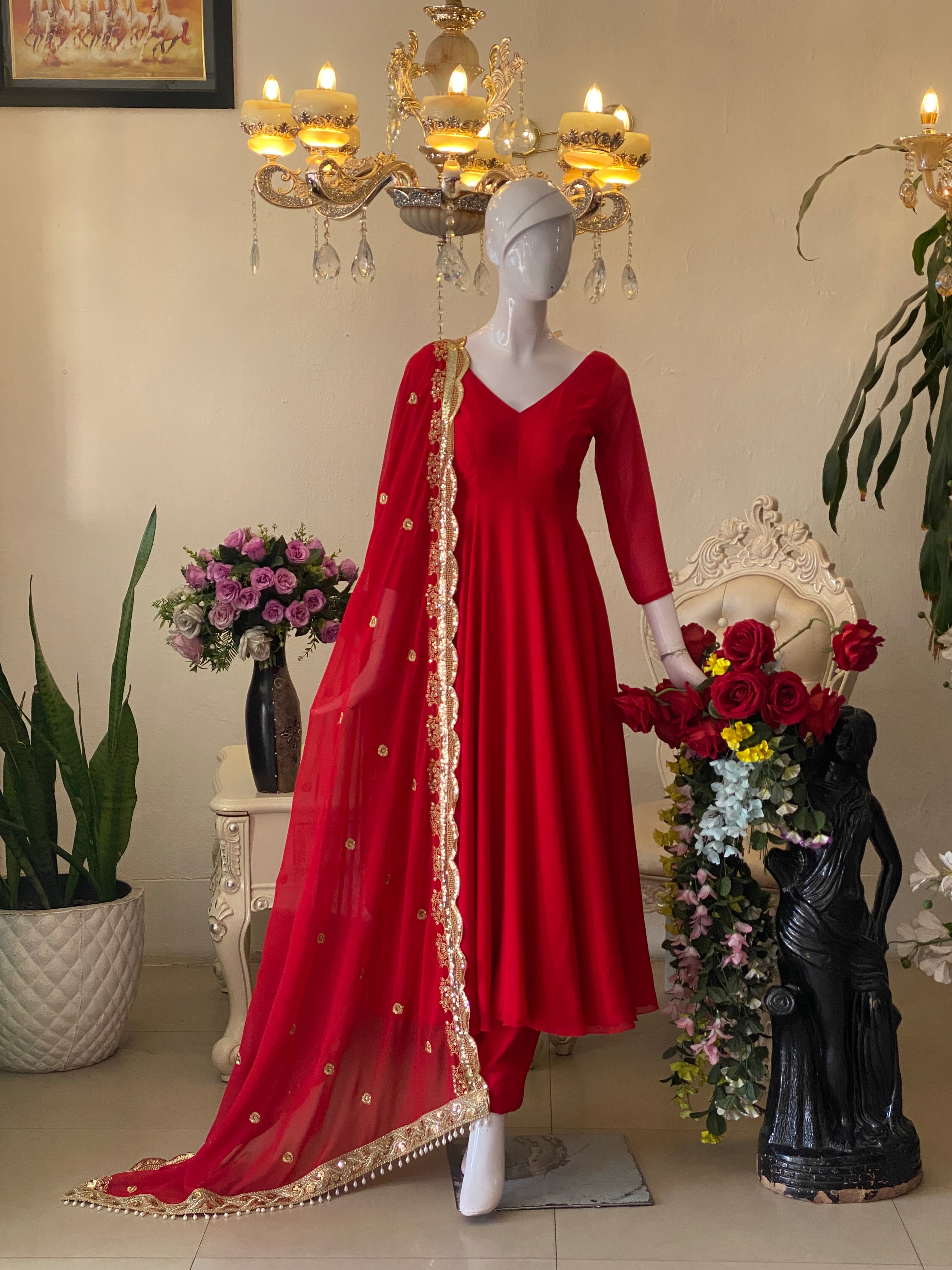 Red Anarkali Dress – Made to Measure | Elegant Party Wear | Filmy Closet