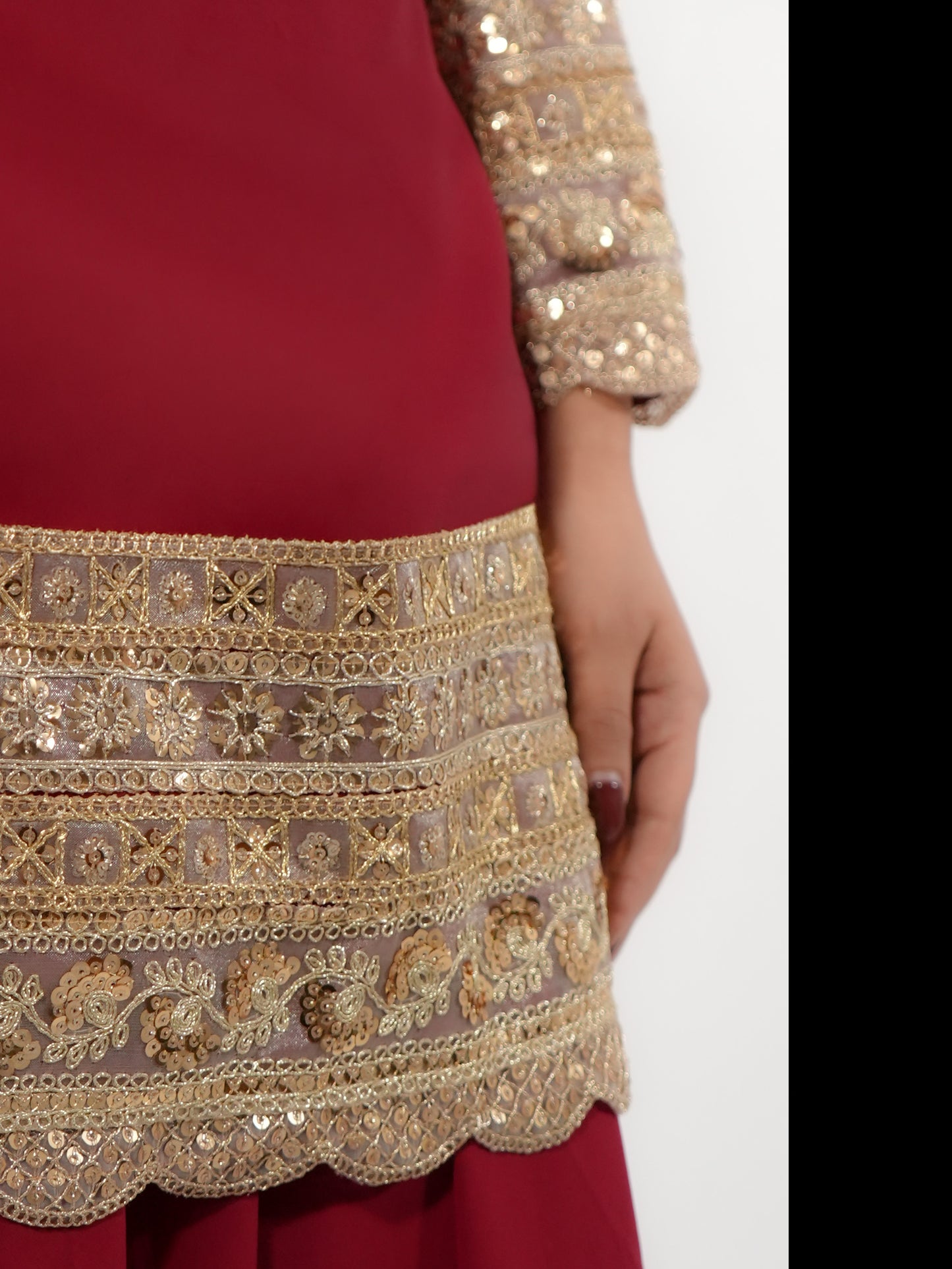 Wine Georgette Sharara Suit Set with Net Dupatta & Golden Lace Border | Lightweight Teej Special Ethnic Outfit for Women