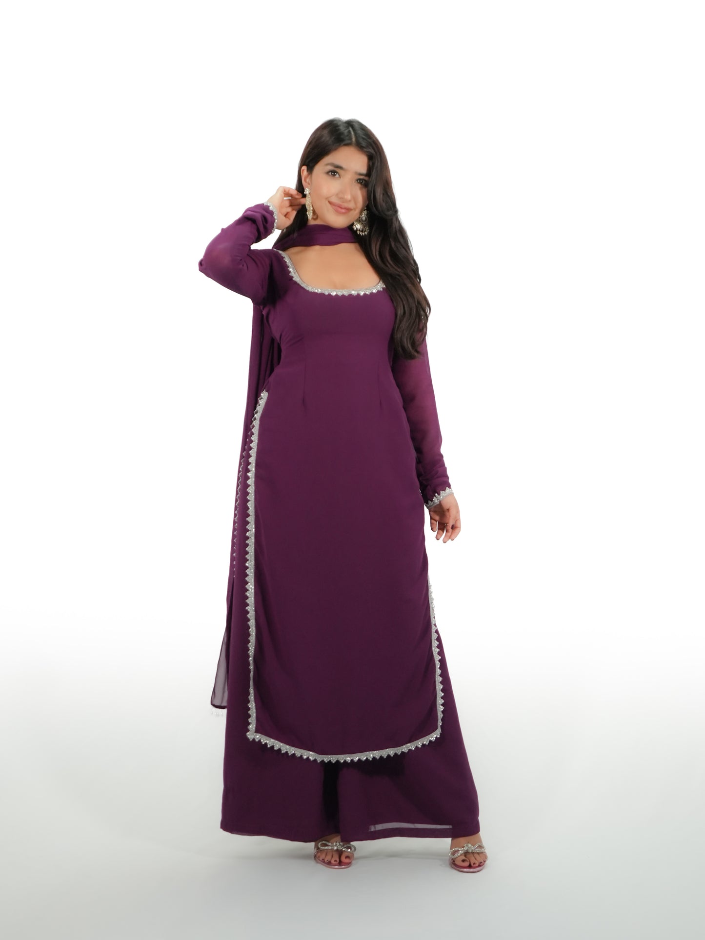 Purple Georgette Straight Suit Set with Dupatta | Designer Salwar Suit