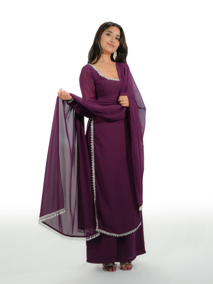 Purple Georgette Straight Suit Set with Dupatta | Designer Salwar Suit