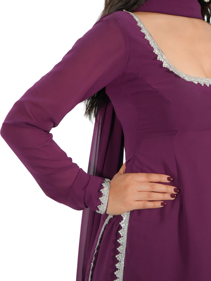 Purple Georgette Straight Suit Set with Dupatta | Designer Salwar Suit