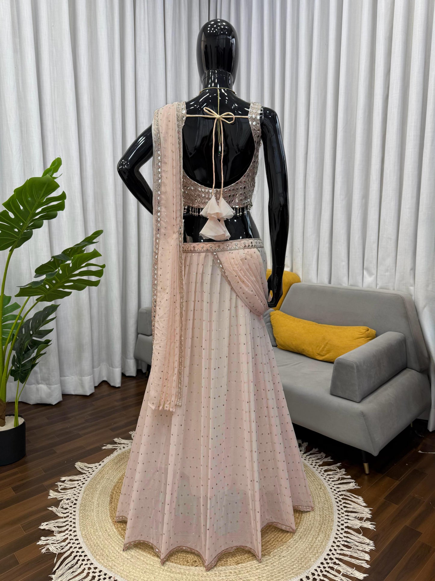 Designer Faux Georgette Ready to Wear Lehenga Saree with Embroidered Blouse