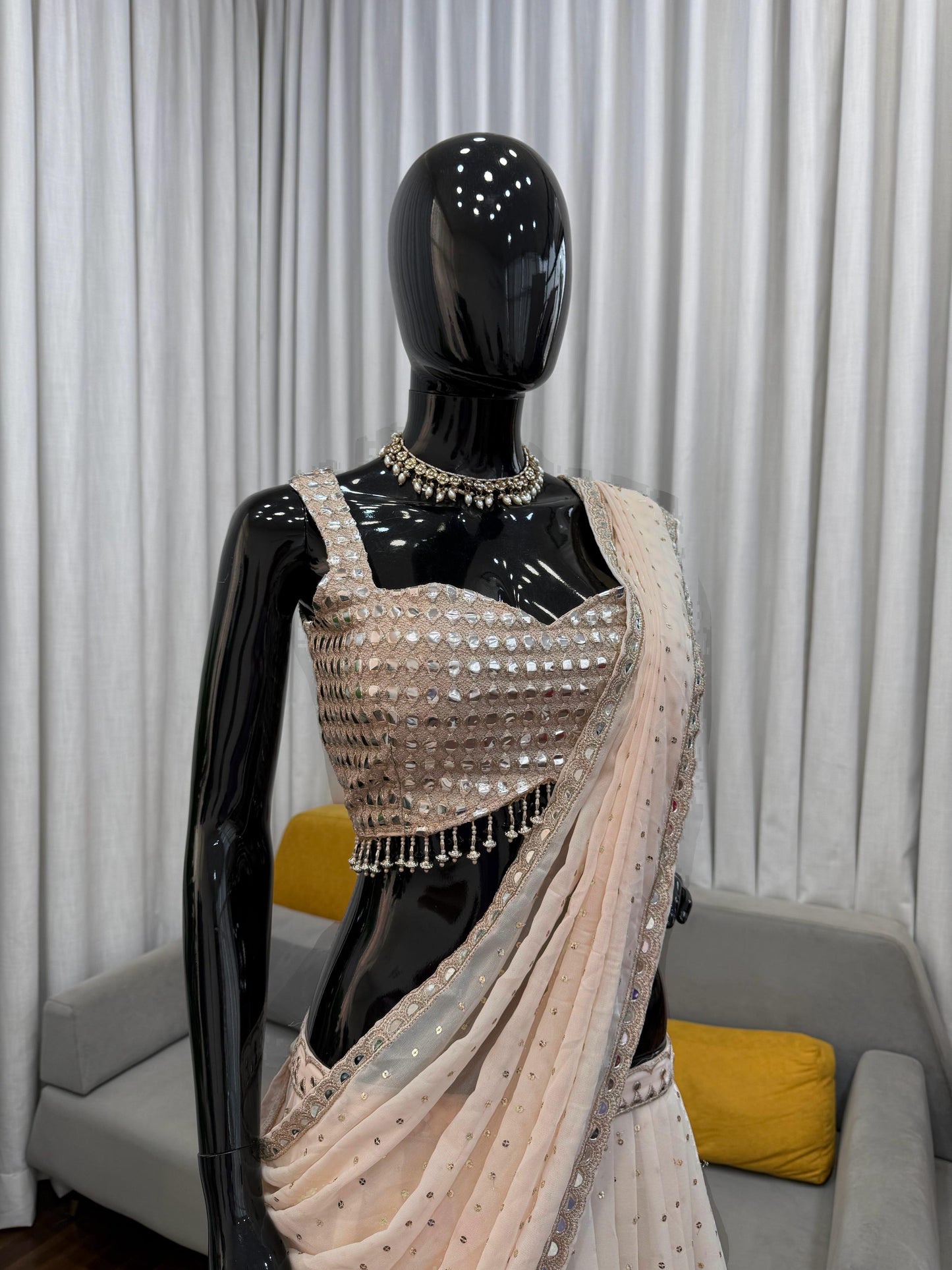 Designer Faux Georgette Ready to Wear Lehenga Saree with Embroidered Blouse